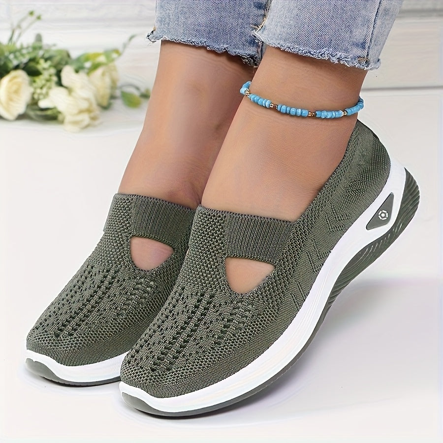 Women'S Breathable Knit Sneakers - Slip-On Low Top Sneakers with Plain Toe, Lightweight PVC Sole, and Comfortable Fabric Upper for All-Day Wear (Green, Blue, Black, Purple, Pink), Casual Footwear | Minimalist Design | Breatha